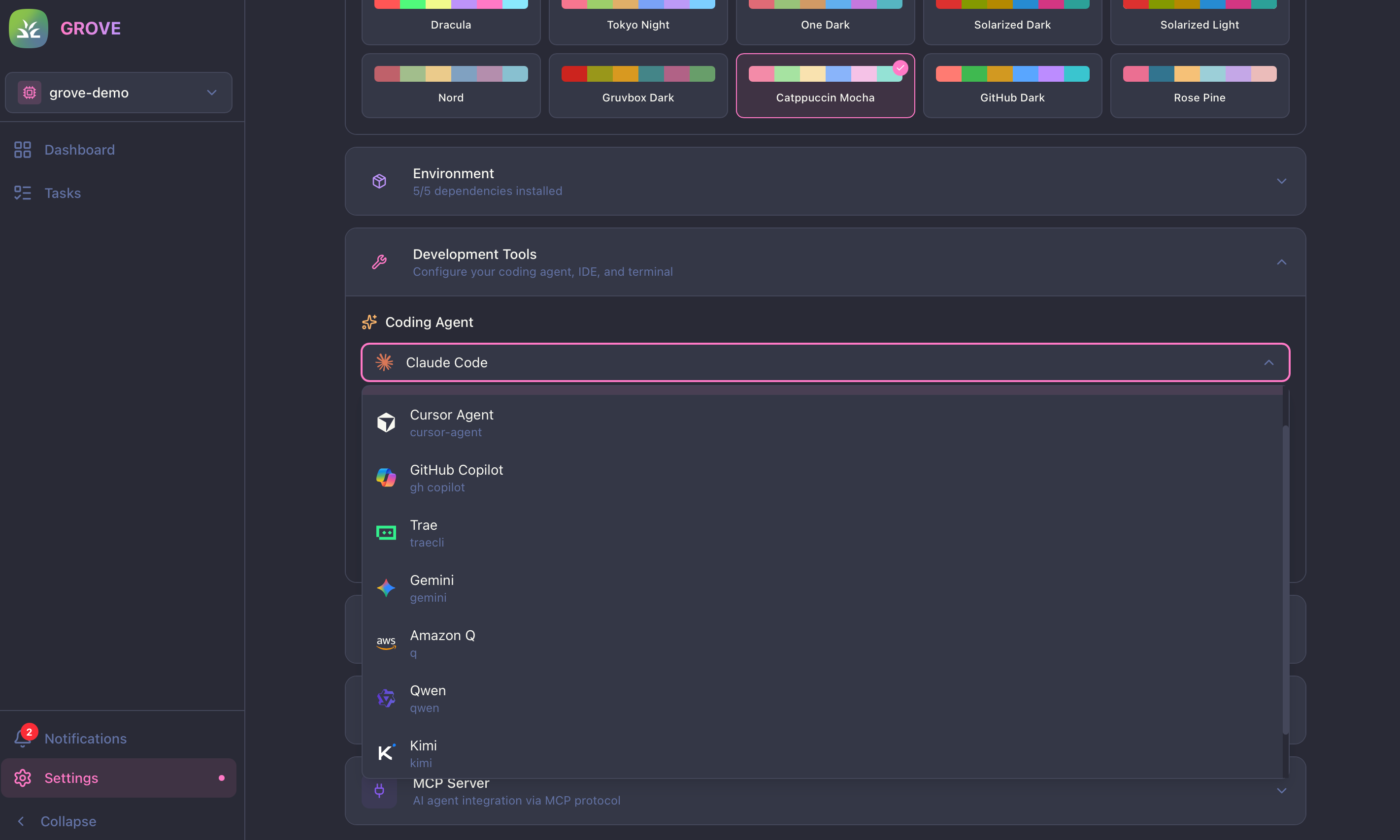 Grove supports multiple AI agents in parallel